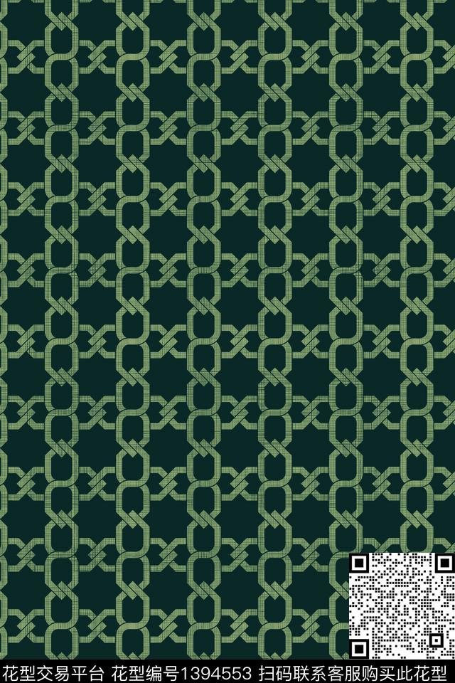 连锁反应.jpg - 1394553 - 绿色 格子 几何 - 传统印花花型 － 男装花型设计 － 瓦栏