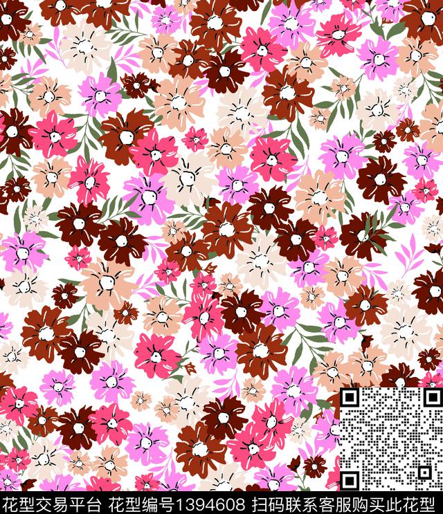 几何花卉小雏菊小碎花数码印花花型下载（图片编号: 1394608） - 瓦栏（Walan）