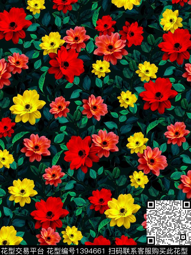 花卉大牌风欧美数码印花花型下载（图片编号: 1394661） - 瓦栏（Walan）