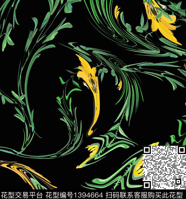 枝繁叶茂花卉3.jpg - 1394664 - 几何 抽象花卉 枝繁叶茂 - 数码印花花型 － 女装花型设计 － 瓦栏