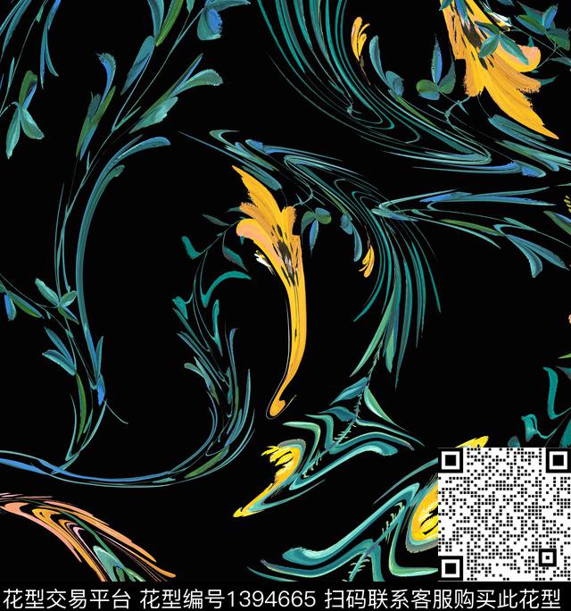 枝繁叶茂花卉4.jpg - 1394665 - 几何 抽象花卉 枝繁叶茂 - 数码印花花型 － 女装花型设计 － 瓦栏