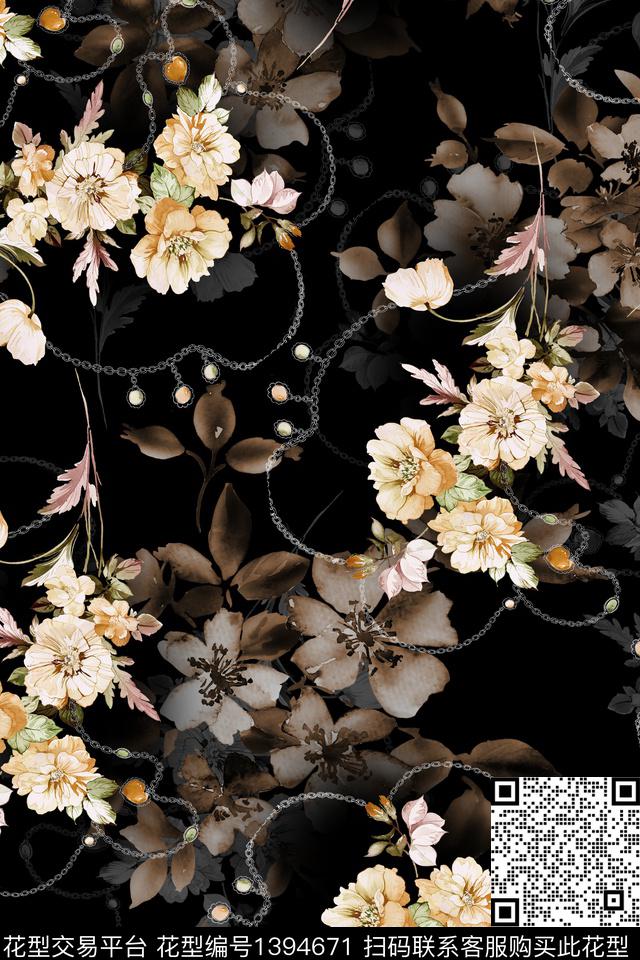 P632.jpg - 1394671 - 黑白花型 花卉 大牌风 - 数码印花花型 － 女装花型设计 － 瓦栏