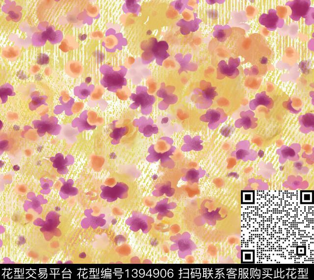 水彩花卉小碎花牛仔肌理数码印花花型下载（图片编号: 1394906） - 瓦栏（Walan）