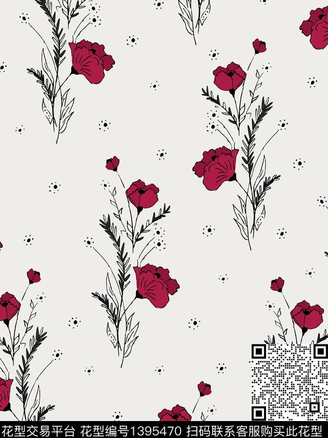花卉欧美印花数码印花花型下载（图片编号: 1395470） - 瓦栏（Walan）
