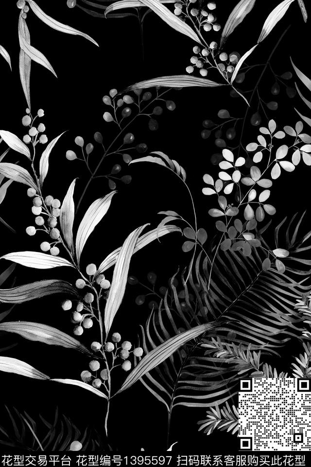 P637.jpg - 1395597 - 绿植树叶 花卉 大牌风 - 数码印花花型 － 女装花型设计 － 瓦栏