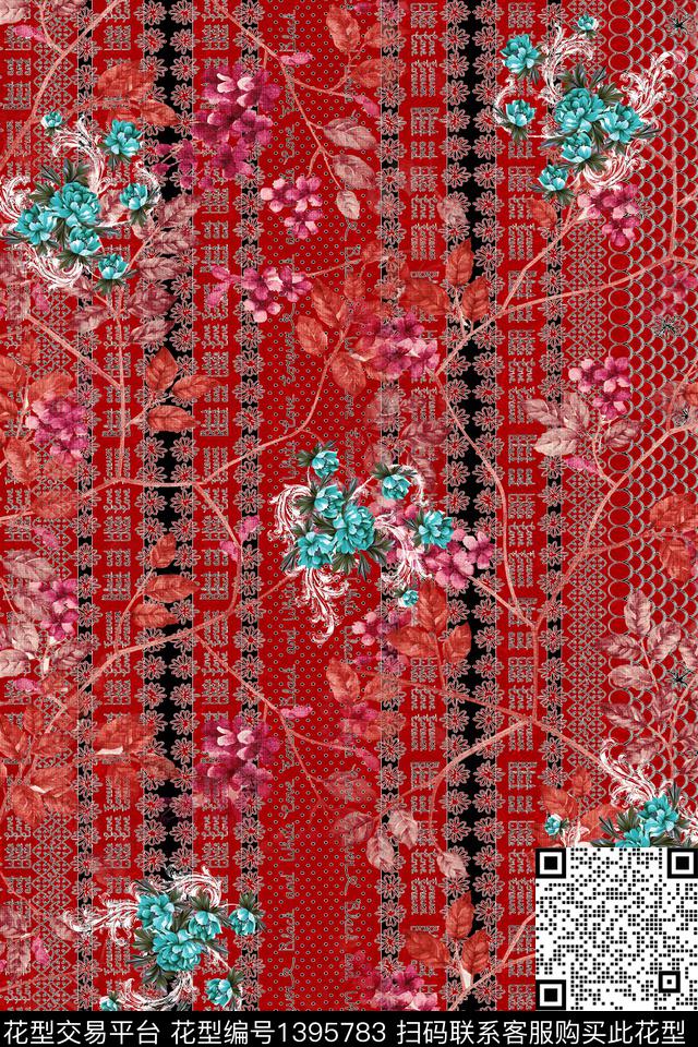 qx1538.jpg - 1395783 - 几何 花卉 条纹 - 数码印花花型 － 女装花型设计 － 瓦栏