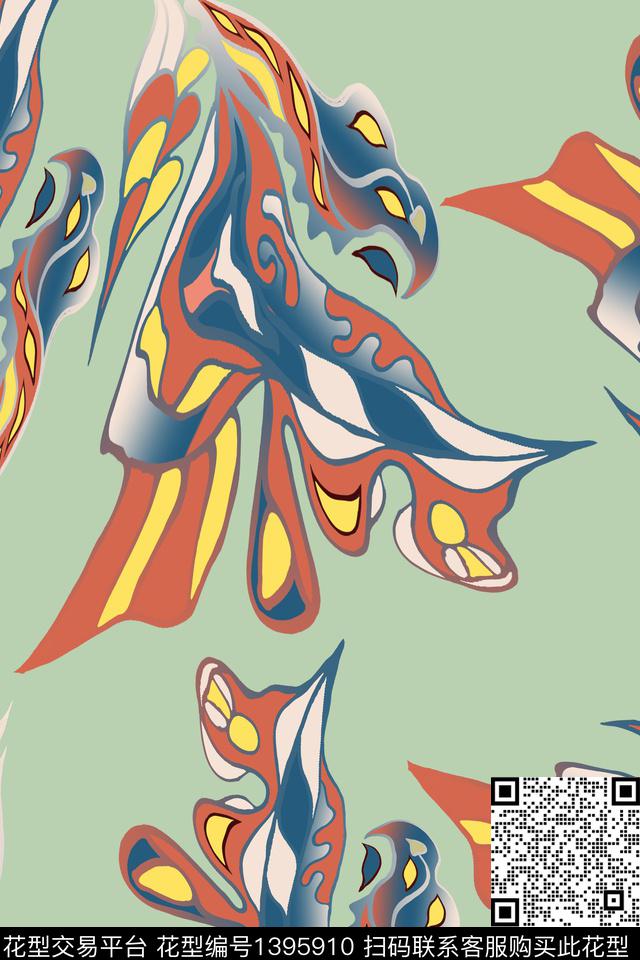 抽象凤凰.jpg - 1395910 - 民族风 抽象 凤凰 - 数码印花花型 － 女装花型设计 － 瓦栏
