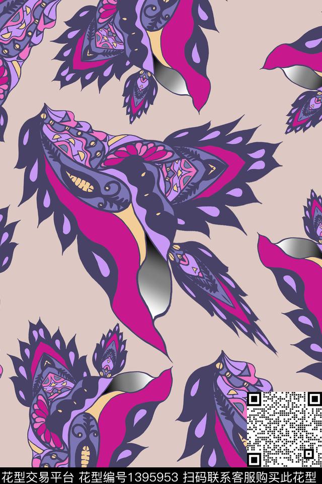 佩斯利  花束.jpg - 1395953 - 民族风 佩斯利 抽象 - 数码印花花型 － 女装花型设计 － 瓦栏