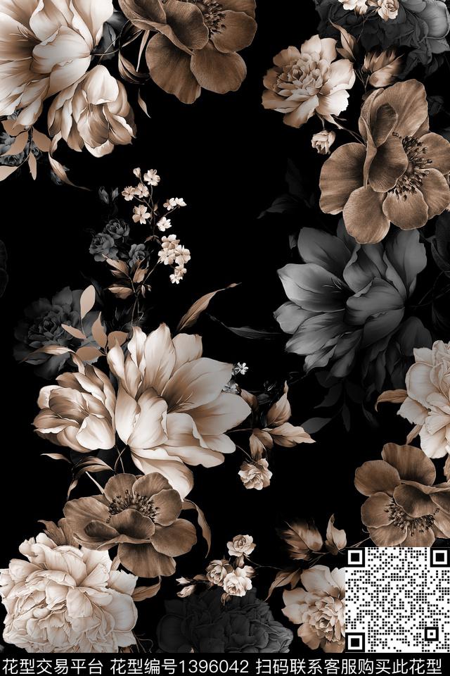 z128.jpg - 1396042 - 黑底花卉 花卉 大牌风 - 数码印花花型 － 女装花型设计 － 瓦栏