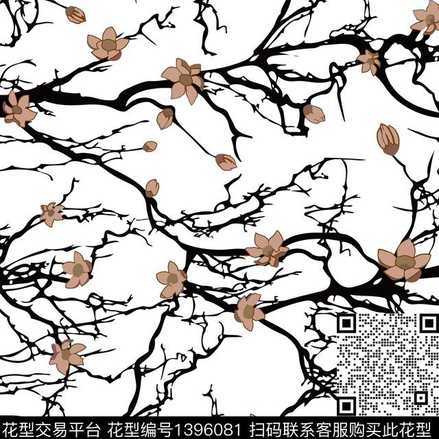 梅花.jpg - 1396081 - 梅花 抽象 手绘 - 数码印花花型 － 女装花型设计 － 瓦栏