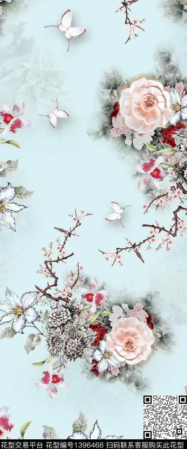 Xh997.jpg - 1396468 - 花卉 旗袍 真丝 - 数码印花花型 － 女装花型设计 － 瓦栏