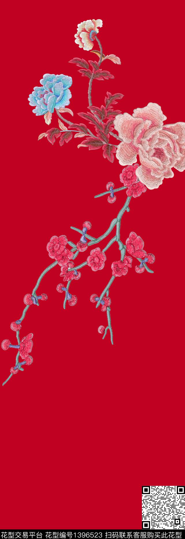 Xh1123.jpg - 1396523 - 花卉 真丝 中国风定位花 - 数码印花花型 － 女装花型设计 － 瓦栏