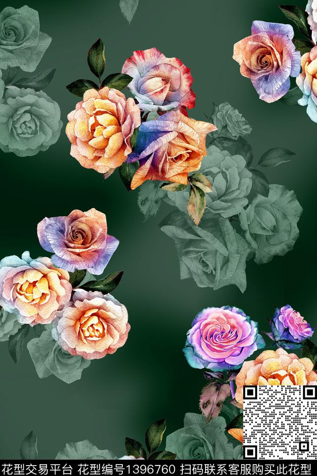 xz1443.jpg - 1396760 - 时尚 花卉 香云纱 - 数码印花花型 － 女装花型设计 － 瓦栏