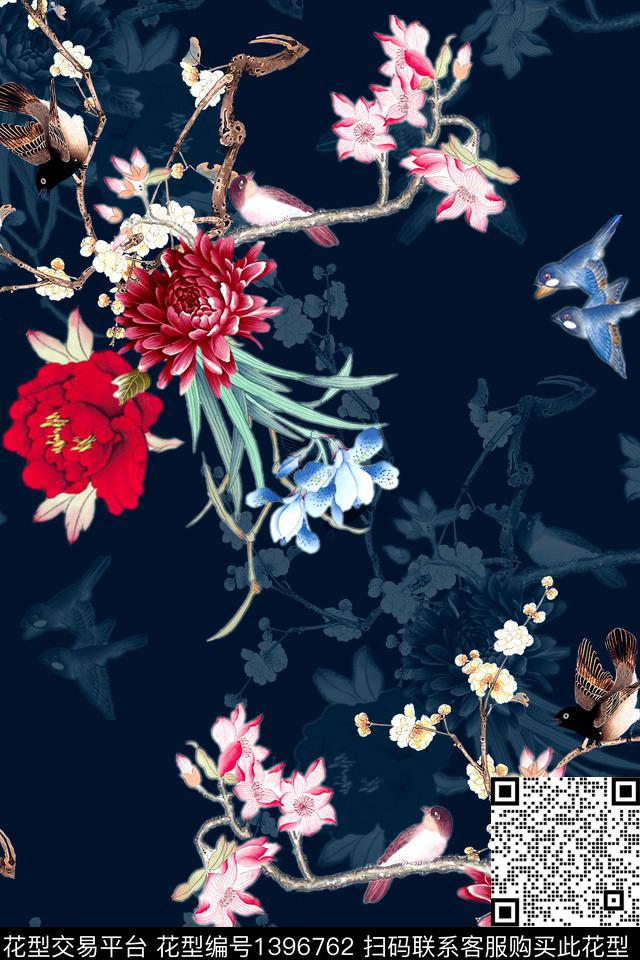 xz1444.jpg - 1396762 - 时尚 花卉 香云纱 - 数码印花花型 － 女装花型设计 － 瓦栏