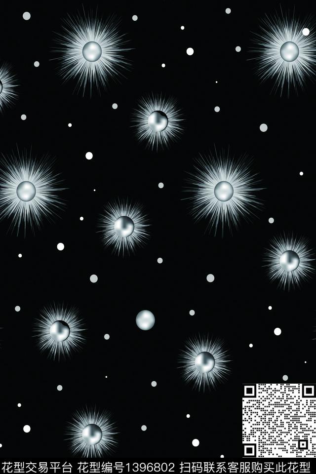 月黑风高.jpg - 1396802 - 几何 星空 黑白花型 - 传统印花花型 － 男装花型设计 － 瓦栏