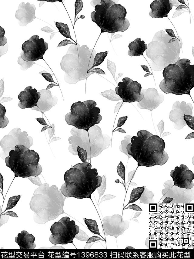 花卉欧美水彩印花数码印花花型下载（图片编号: 1396833） - 瓦栏（Walan）