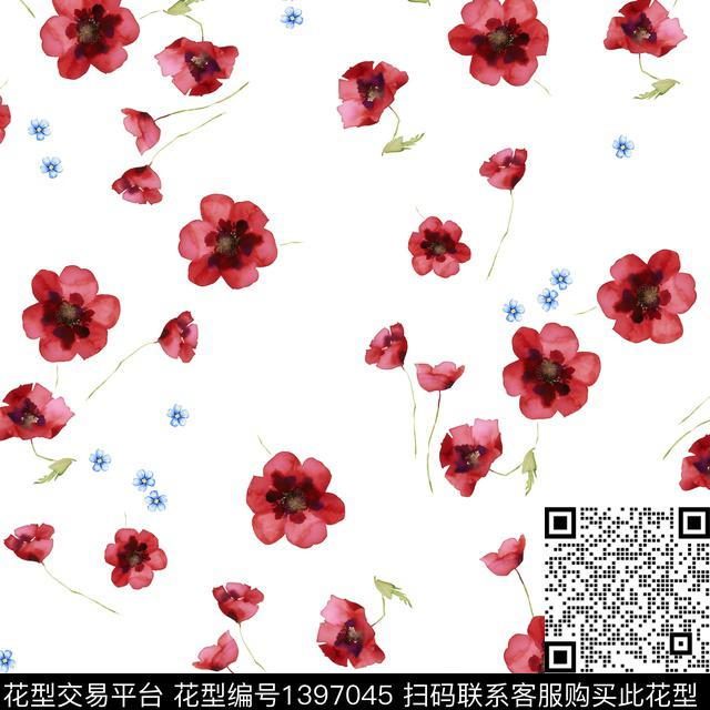 给你一朵小红花B.jpg - 1397045 - 绿植树叶 花卉 大牌风 - 数码印花花型 － 女装花型设计 － 瓦栏