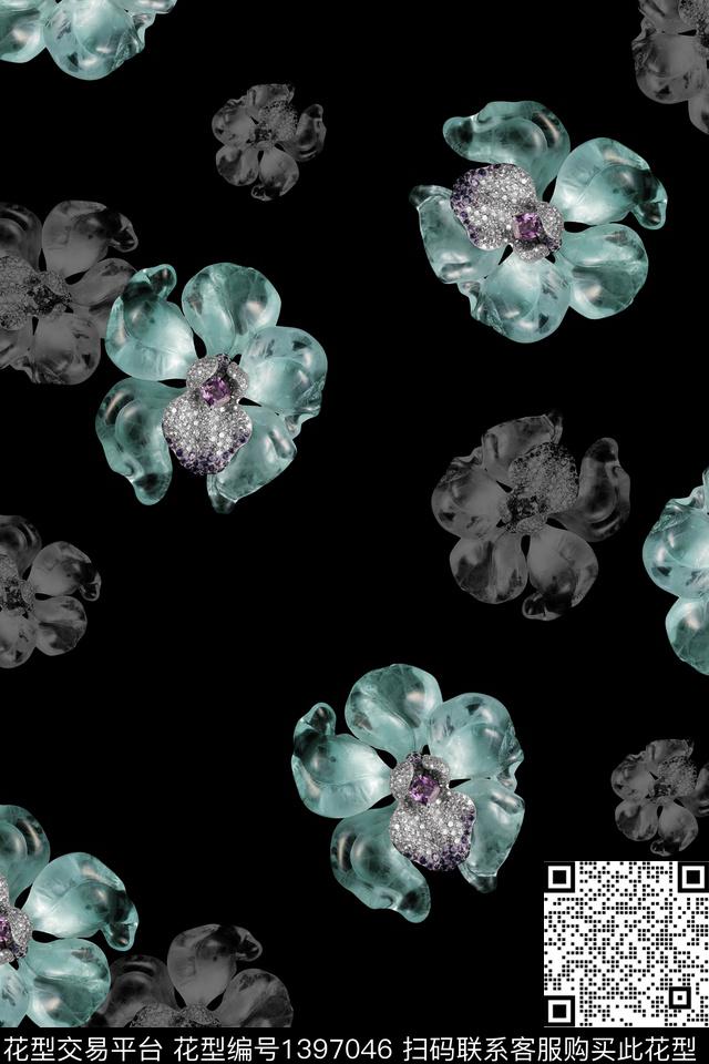 珠宝花.jpg - 1397046 - 数码花型 花卉 大牌风 - 数码印花花型 － 女装花型设计 － 瓦栏