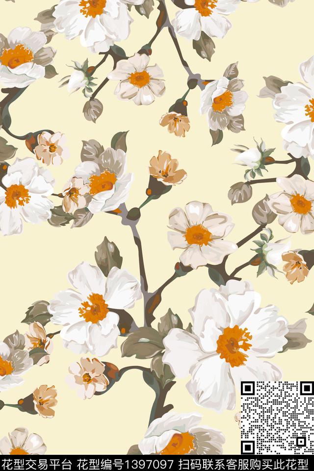 qx1593.jpg - 1397097 - 绿植树叶 花卉 大牌风 - 数码印花花型 － 女装花型设计 － 瓦栏