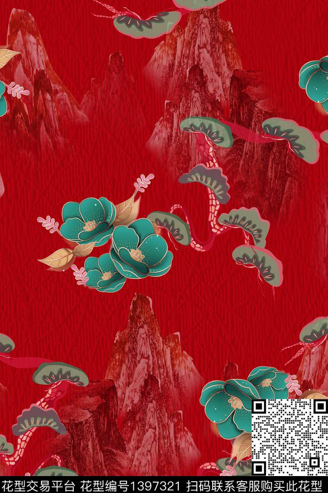 qx1609.jpg - 1397321 - 数码花型 中国 水墨风 - 数码印花花型 － 女装花型设计 － 瓦栏