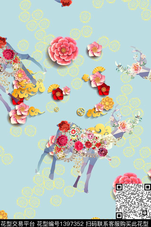 qx1634.jpg - 1397352 - 数码花型 大牌风 抽象 - 数码印花花型 － 女装花型设计 － 瓦栏