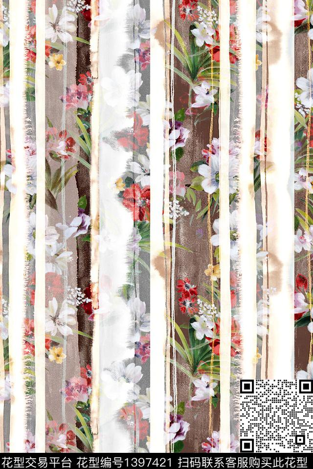 抽象花卉大牌风休闲数码印花花型下载（图片编号: 1397421） - 瓦栏（Walan）