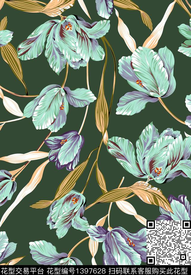 数码花型女装花卉数码印花花型下载（图片编号: 1397628） - 瓦栏（Walan）