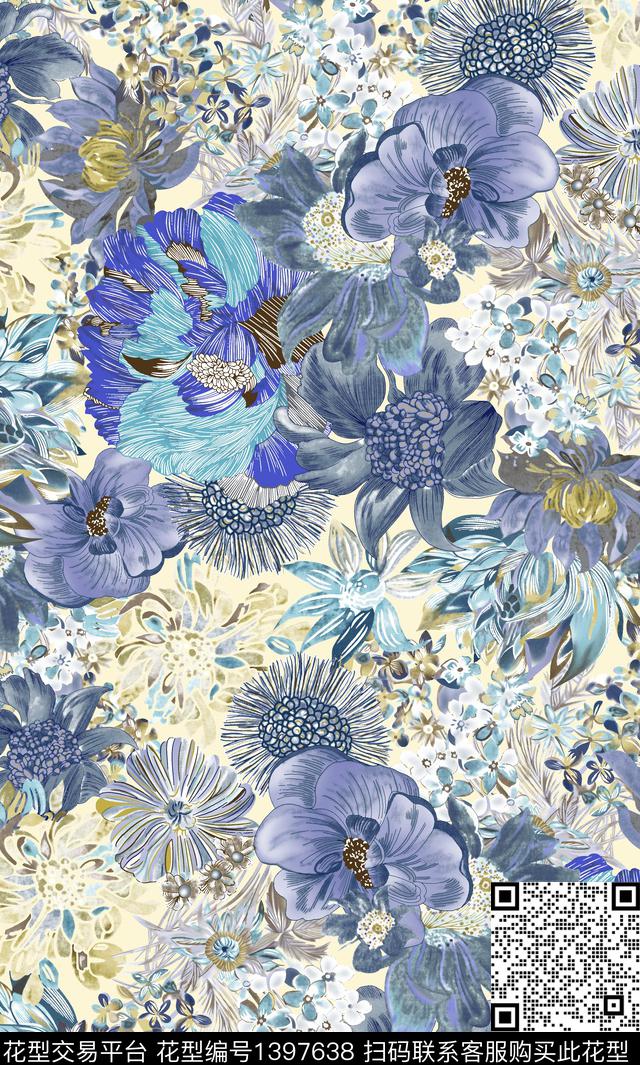 数码花型女装花卉数码印花花型下载（图片编号: 1397638） - 瓦栏（Walan）
