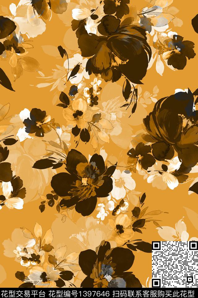 抽象花卉大牌风小碎花数码印花花型下载（图片编号: 1397646） - 瓦栏（Walan）