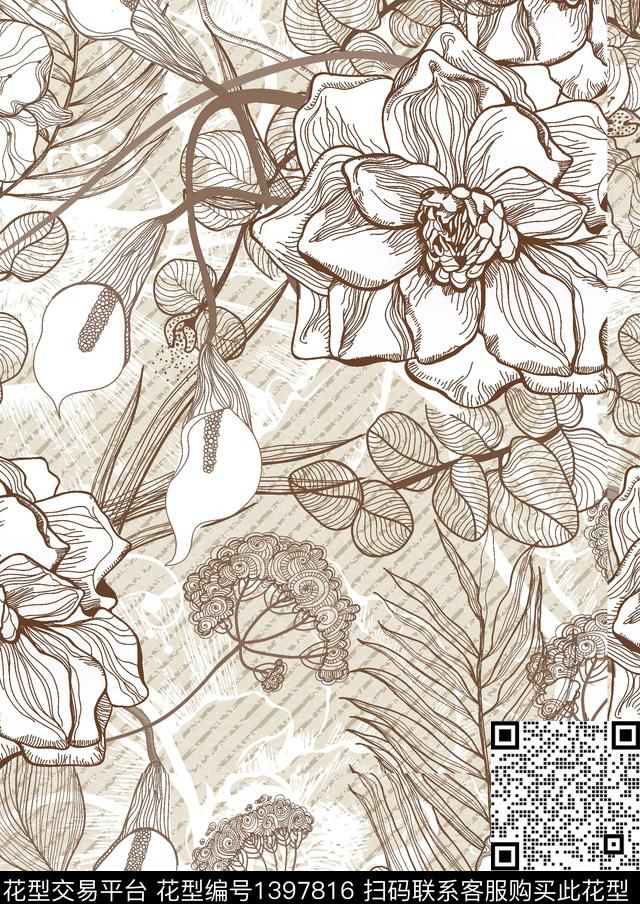 线描花2.jpg - 1397816 - 数码花型 布纹 线描花 - 数码印花花型 － 女装花型设计 － 瓦栏