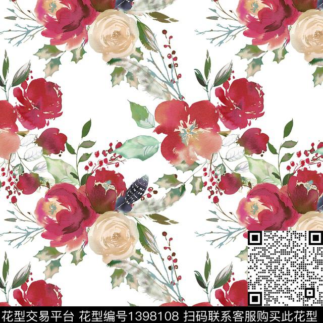 水彩大花.jpg - 1398108 - 数码花型 花卉 手绘 - 数码印花花型 － 女装花型设计 － 瓦栏