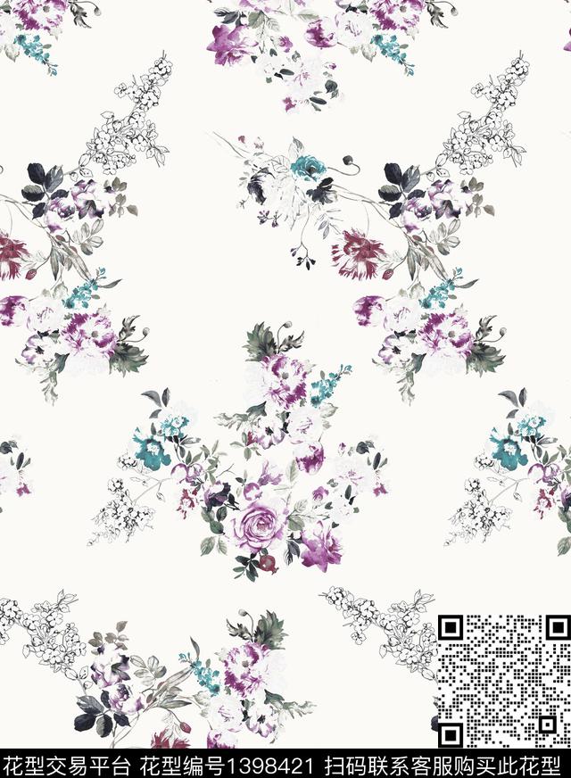满底束花-紫色.jpg - 1398421 - 数码花型 花卉 满底花束 - 数码印花花型 － 女装花型设计 － 瓦栏