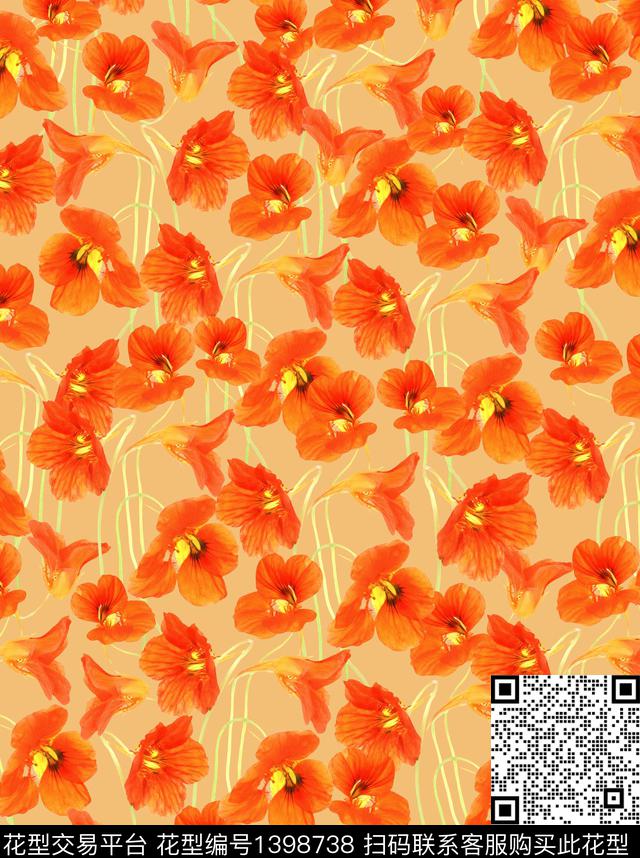 花卉欧美印花数码印花花型下载（图片编号: 1398738） - 瓦栏（Walan）