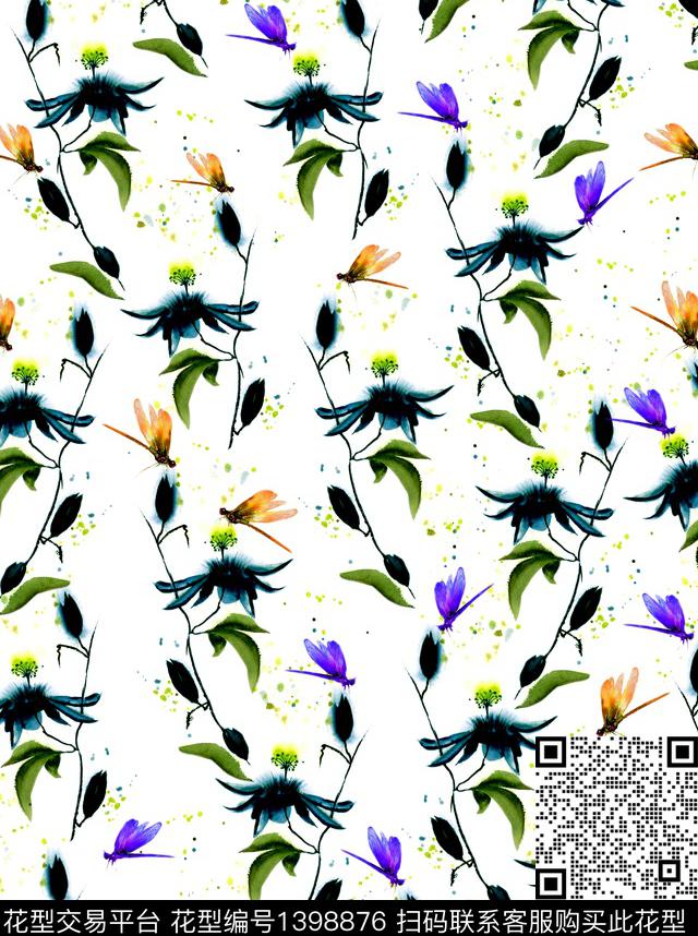 #im64628-28.jpg - 1398876 - 花卉 蜻蜓 欧美 - 数码印花花型 － 女装花型设计 － 瓦栏