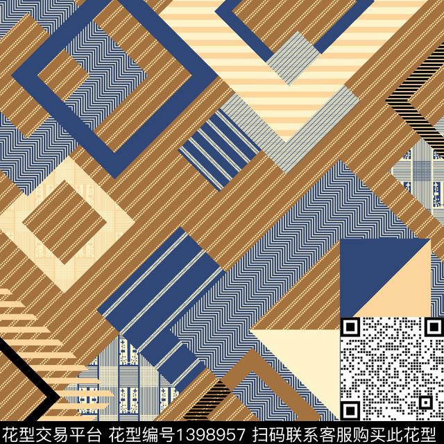 几何简约混合拼接数码印花花型下载（图片编号: 1398957） - 瓦栏（Walan）