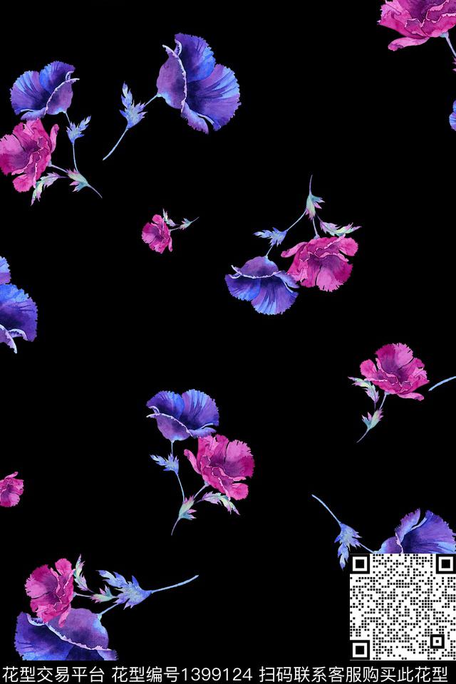 简约数码花型花卉数码印花花型下载（图片编号: 1399124） - 瓦栏（Walan）