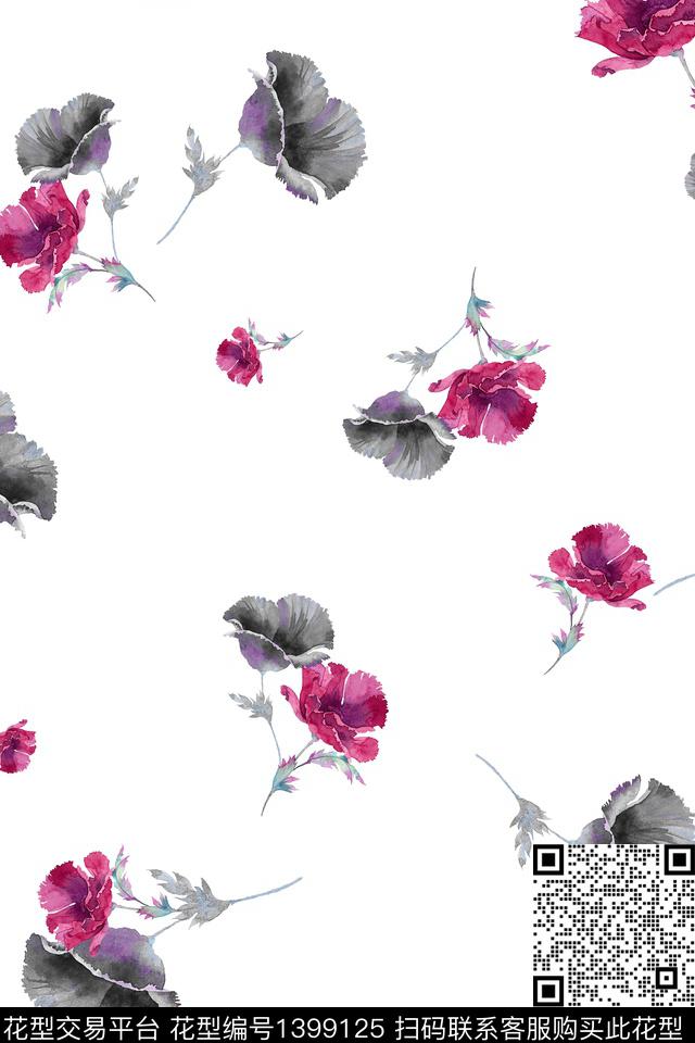简约数码花型花卉数码印花花型下载（图片编号: 1399125） - 瓦栏（Walan）