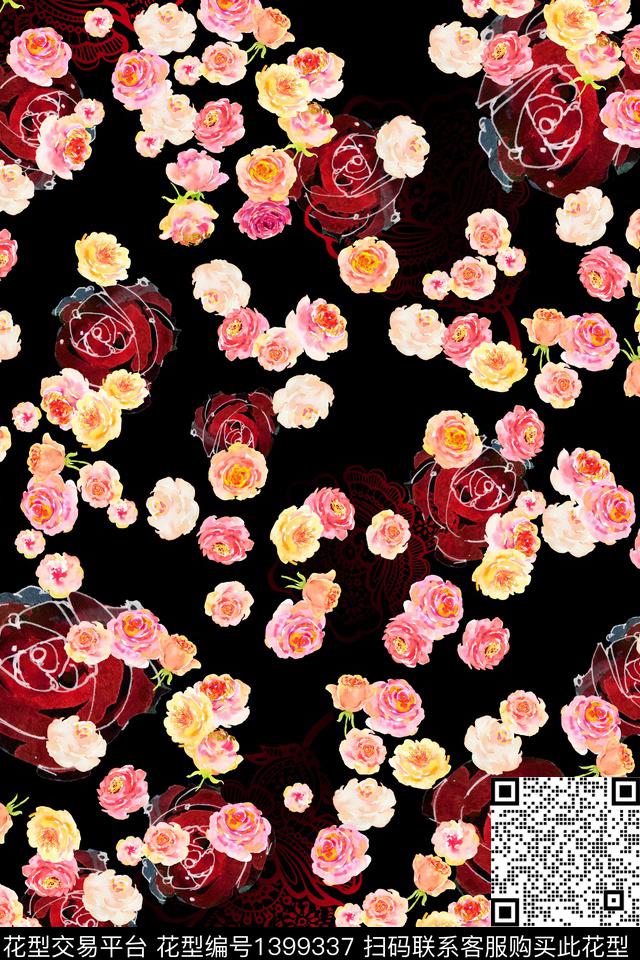 花卉大牌风植物数码印花花型下载（图片编号: 1399337） - 瓦栏（Walan）
