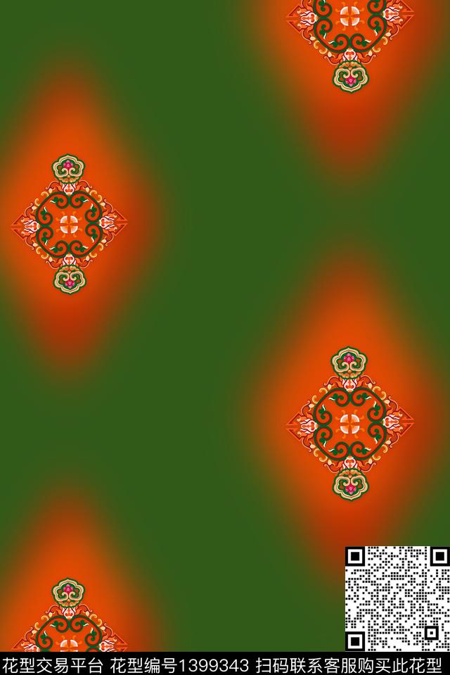 几何花卉大牌风数码印花花型下载（图片编号: 1399343） - 瓦栏（Walan）