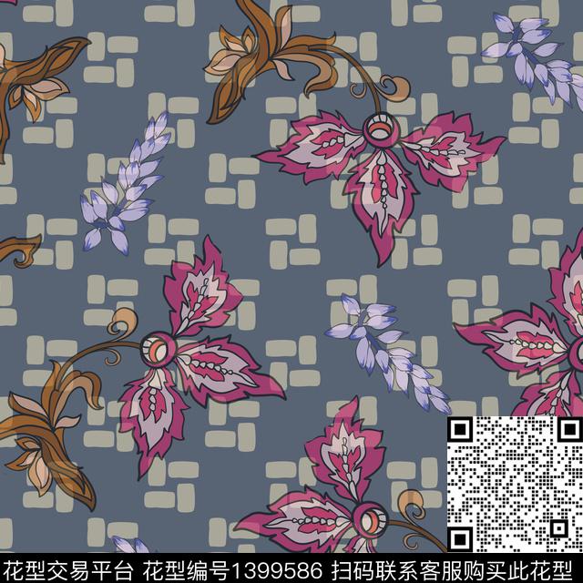ASMYSJ0694.jpg - 1399586 - 绿植树叶 数码花型 花卉 - 数码印花花型 － 女装花型设计 － 瓦栏