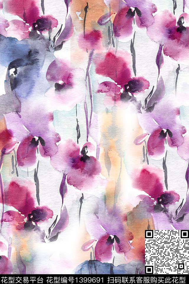 XZ1503.jpg - 1399691 - 时尚 小清新 手绘花卉 - 数码印花花型 － 女装花型设计 － 瓦栏