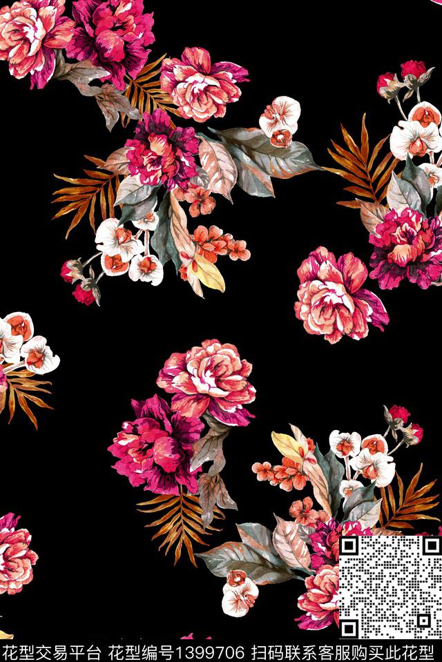花卉大牌风休闲数码印花花型下载（图片编号: 1399706） - 瓦栏（Walan）