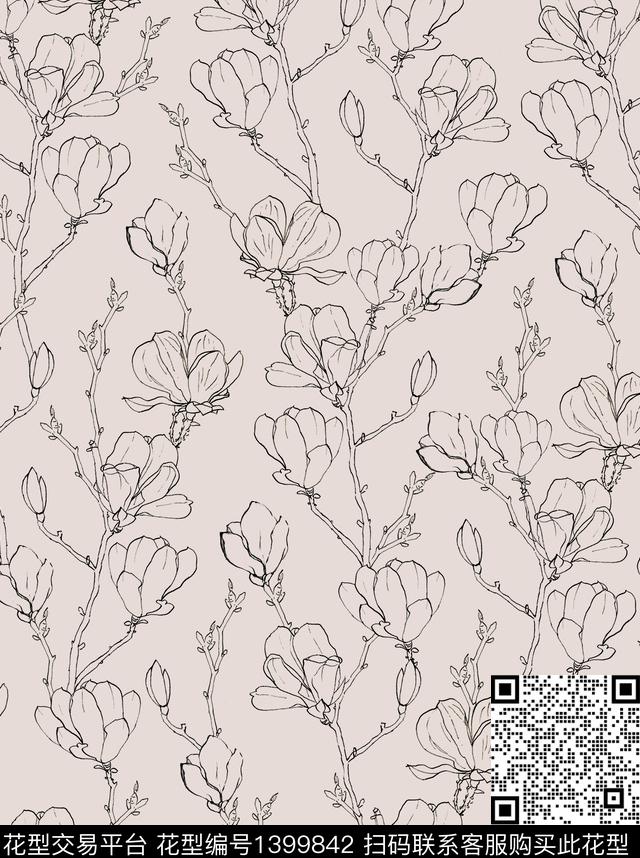 花卉欧美印花数码印花花型下载（图片编号: 1399842） - 瓦栏（Walan）