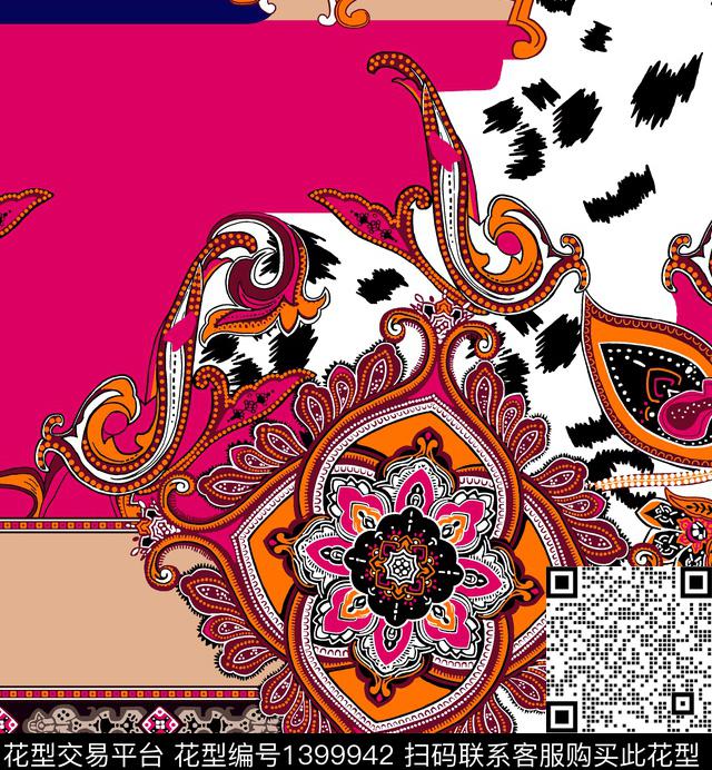 欧式花纹·方巾·民族风.jpg - 1399942 - 方巾 民族风 佩斯利 - 数码印花花型 － 女装花型设计 － 瓦栏