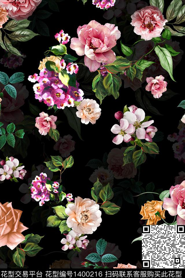 xz1521.jpg - 1400216 - 时尚 花卉 真丝 - 数码印花花型 － 女装花型设计 － 瓦栏
