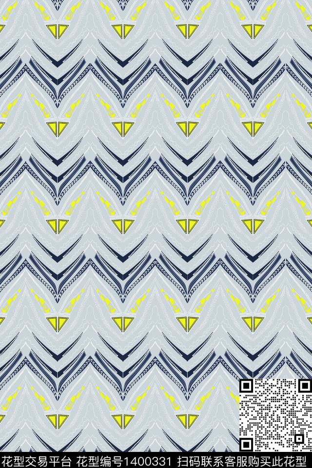 吹灰之力.jpg - 1400331 - 黑白花型 几何 蓝色 - 传统印花花型 － 男装花型设计 － 瓦栏