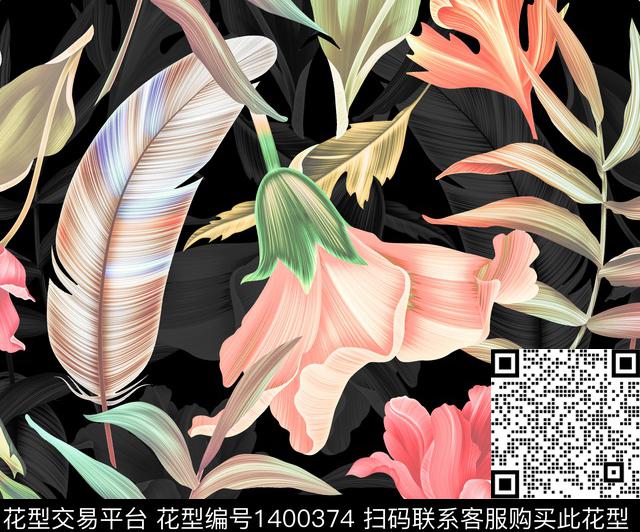 n113-02-25.jpg - 1400374 - 绿植树叶 抽象花卉 春夏花型 - 数码印花花型 － 女装花型设计 － 瓦栏