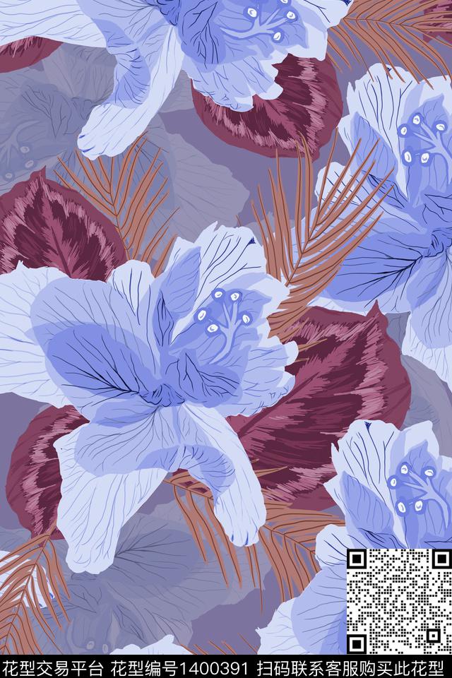 热带花卉2.jpg - 1400391 - 趋势花型 花卉 热带花型 - 数码印花花型 － 床品花型设计 － 瓦栏