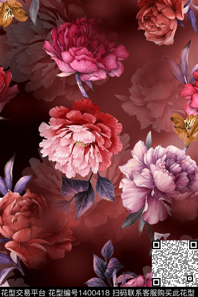 xZ1530.jpg - 1400418 - 时尚 花卉 香云纱 - 数码印花花型 － 女装花型设计 － 瓦栏