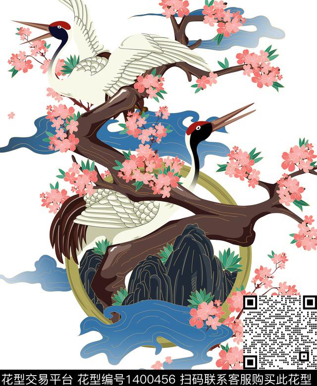 11.jpg - 1400456 - 仙鹤 樱花 中国 - 数码印花花型 － 其他花型设计 － 瓦栏